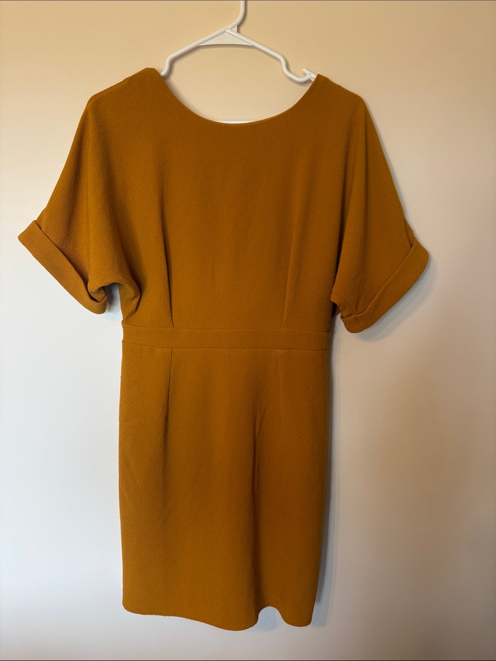 ASOS Mustard Midi Dress with Cuffed Short Sleeves